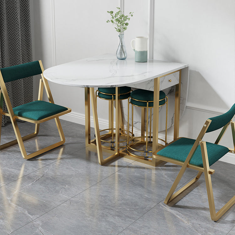 Modern White Dining Table 63" Rectangle Sintered Stone Drop-Leaf Table for Home Use