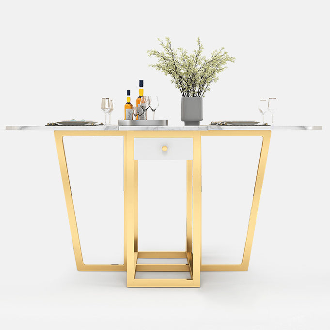 Modern White Dining Table 63" Rectangle Sintered Stone Drop-Leaf Table for Home Use