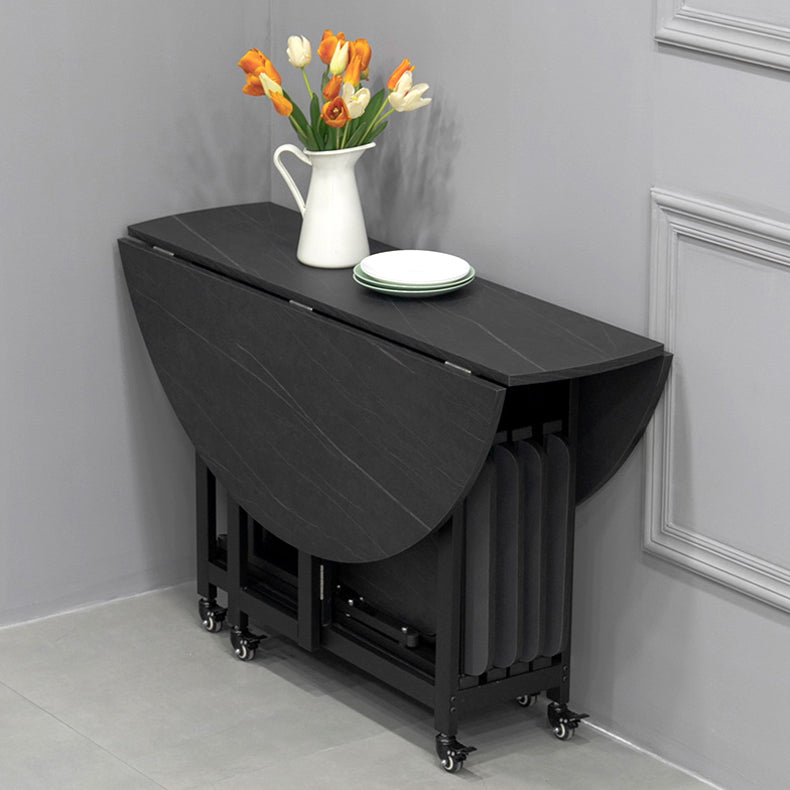 Foldable Wooden Top Table Extendable Round Table in Black (only table)