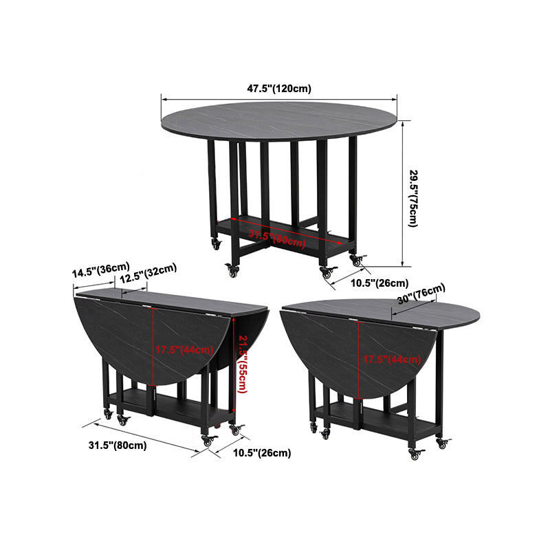 Foldable Wooden Top Table Extendable Round Table in Black (only table)