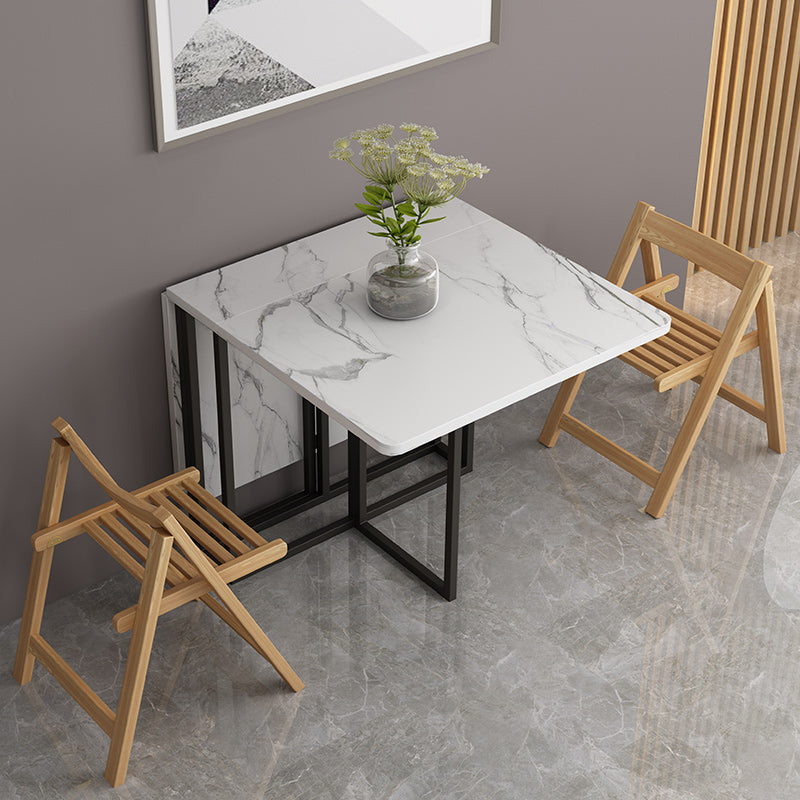 Foldable Artificial Wooden Top Dining Table Extendable Rectangle Table with Trestle Base