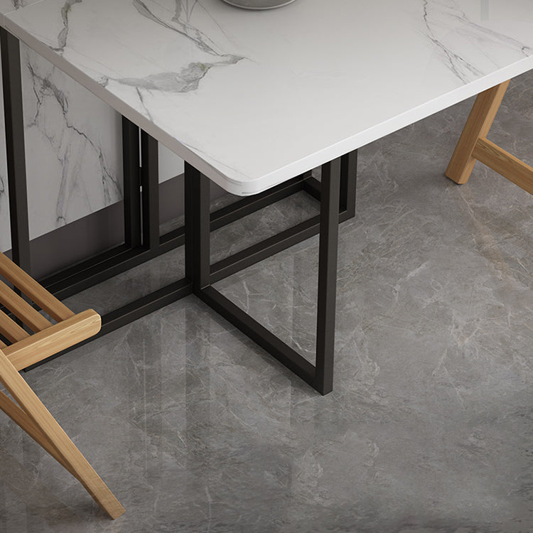 Foldable Artificial Wooden Top Dining Table Extendable Rectangle Table with Trestle Base