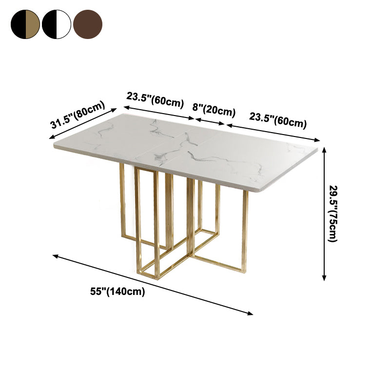 Foldable Artificial Wooden Top Dining Table Extendable Rectangle Table with Trestle Base