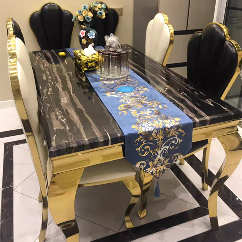 Marble Dining Table Luxury Style 4 Legs Metallic Base Rectangle Table for Home