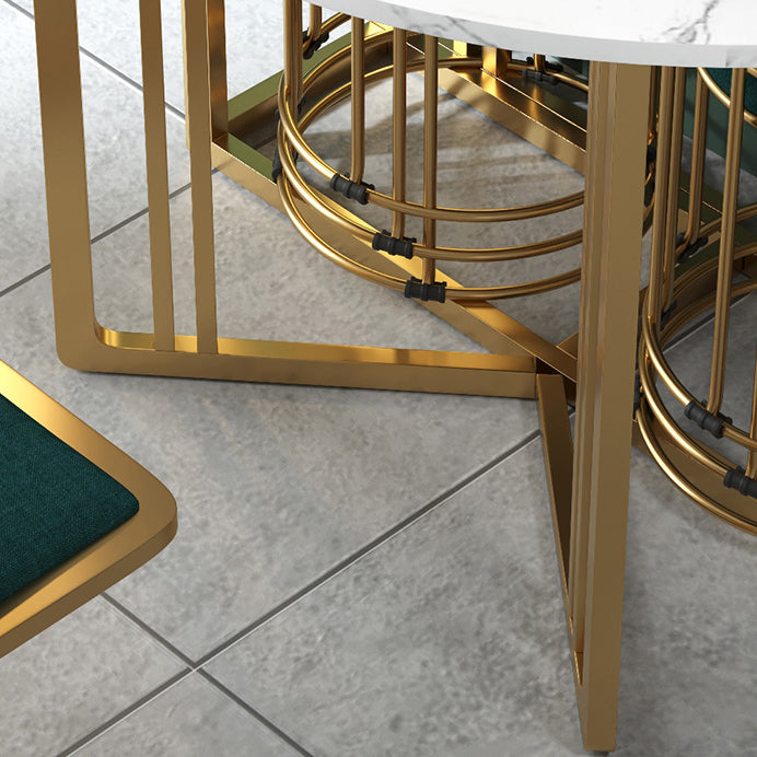 Foldable Artificial Wooden Top Dining Table Extendable Round Table with Trestle Base