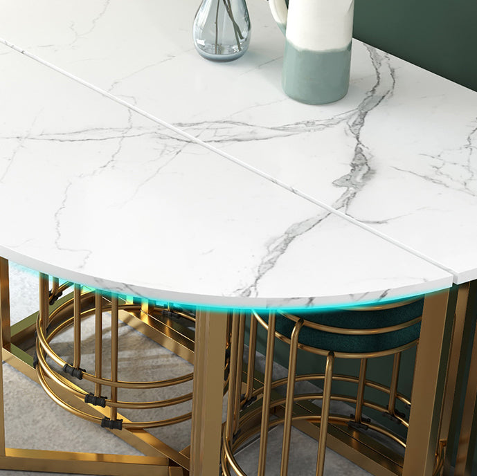 Foldable Artificial Wooden Top Dining Table Extendable Round Table with Trestle Base