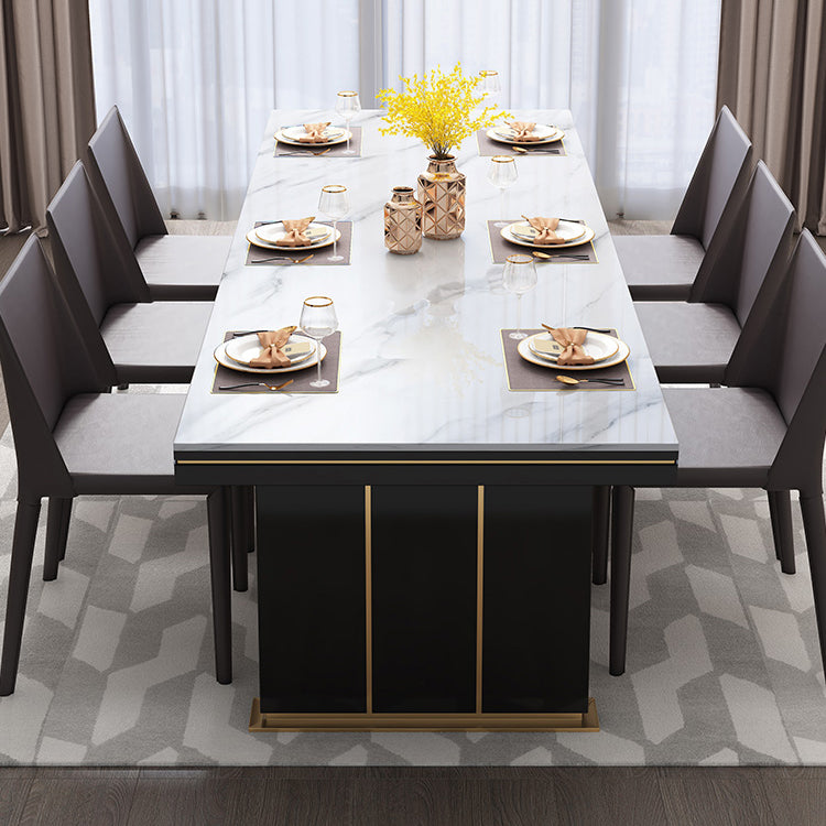 Table à manger de luxe traditionnelle Rectangle blanc Tableau de pierre fritté avec base en métal