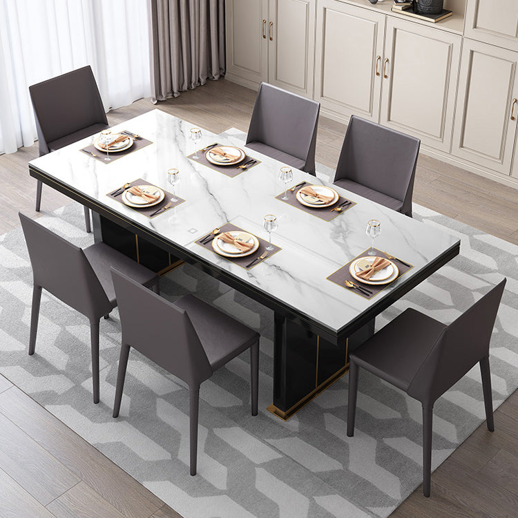 Table à manger de luxe traditionnelle Rectangle blanc Tableau de pierre fritté avec base en métal