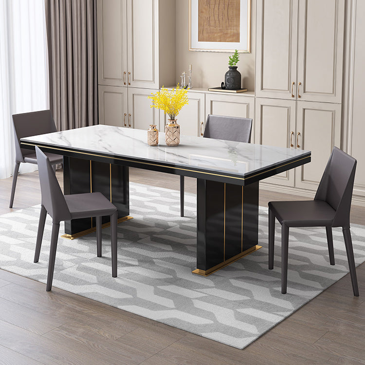 Table à manger de luxe traditionnelle Rectangle blanc Tableau de pierre fritté avec base en métal