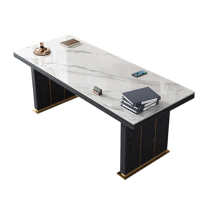 Table à manger de luxe traditionnelle Rectangle blanc Tableau de pierre fritté avec base en métal