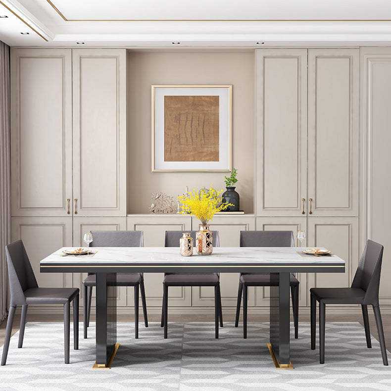 Table à manger de luxe traditionnelle Rectangle blanc Tableau de pierre fritté avec base en métal