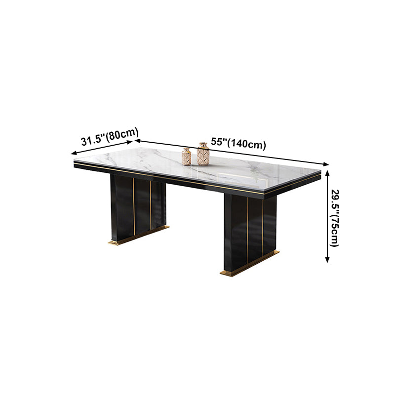 Table à manger de luxe traditionnelle Rectangle blanc Tableau de pierre fritté avec base en métal