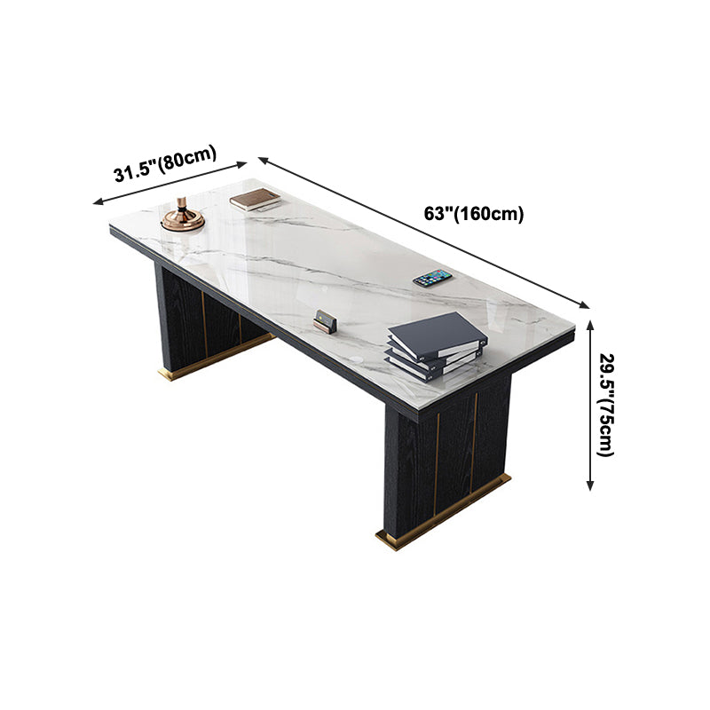 Table à manger de luxe traditionnelle Rectangle blanc Tableau de pierre fritté avec base en métal