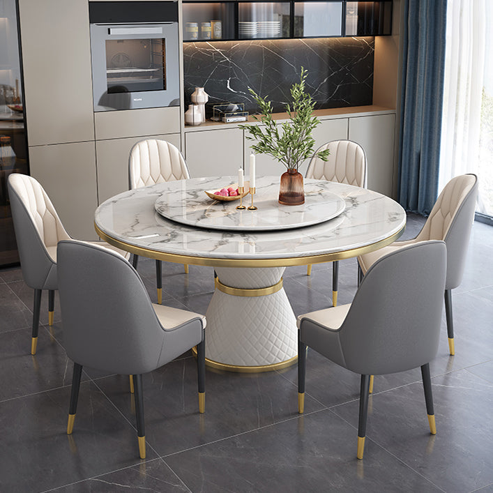 Marble Dining Table Luxury Style Single Pedestal Base Round Scratch Resistant Table for Home