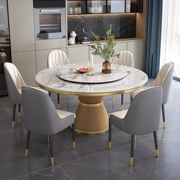 Marble Dining Table Luxury Style Single Pedestal Base Round Scratch Resistant Table for Home