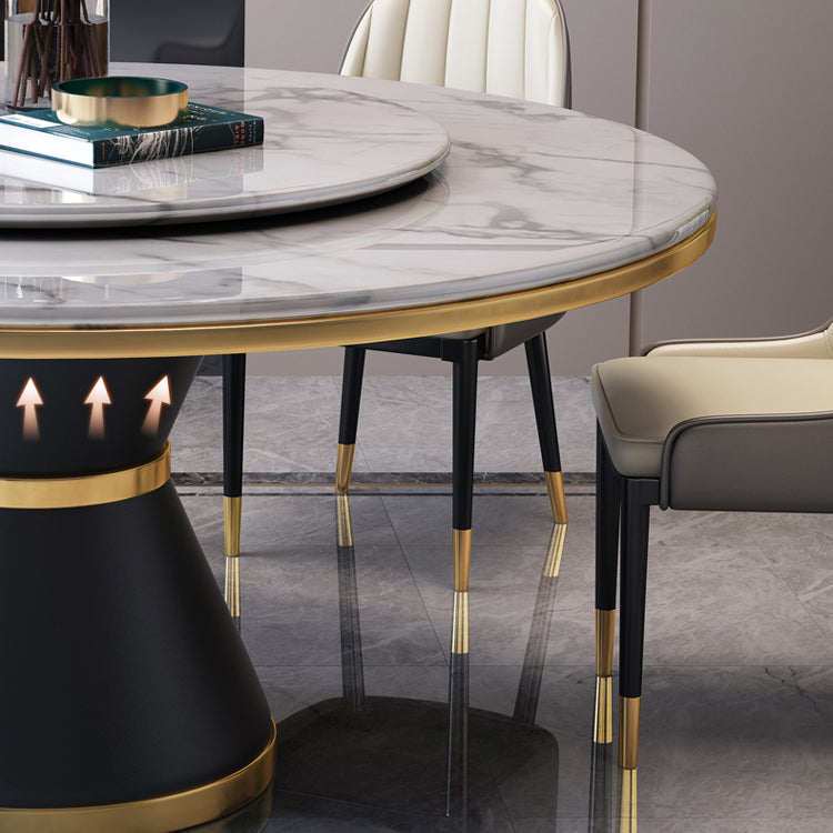 Marble Dining Table Luxury Style Single Pedestal Base Round Scratch Resistant Table for Home