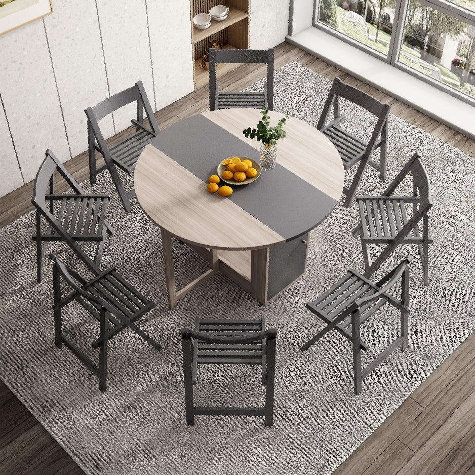 Round Mid-Century Modern Dining Table Drop-Leaf Table,47.2"L x 47.2"L x 29.1"H