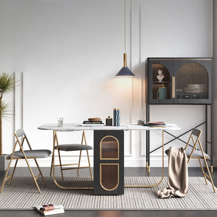 Moderne stijl rechthoekige 63 "eettafel Gesinterde stenen eettafel met druppelblad voor thuis