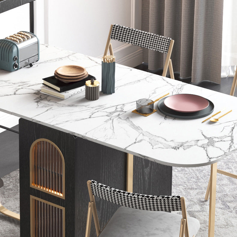 Moderne stijl rechthoekige 63 "eettafel Gesinterde stenen eettafel met druppelblad voor thuis
