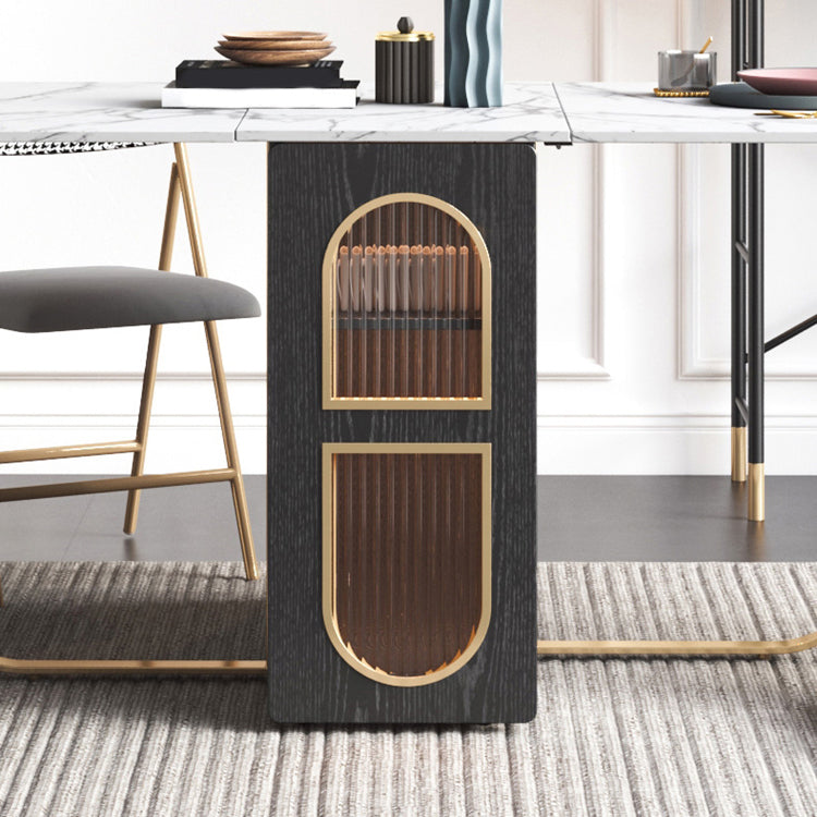Moderne stijl rechthoekige 63 "eettafel Gesinterde stenen eettafel met druppelblad voor thuis