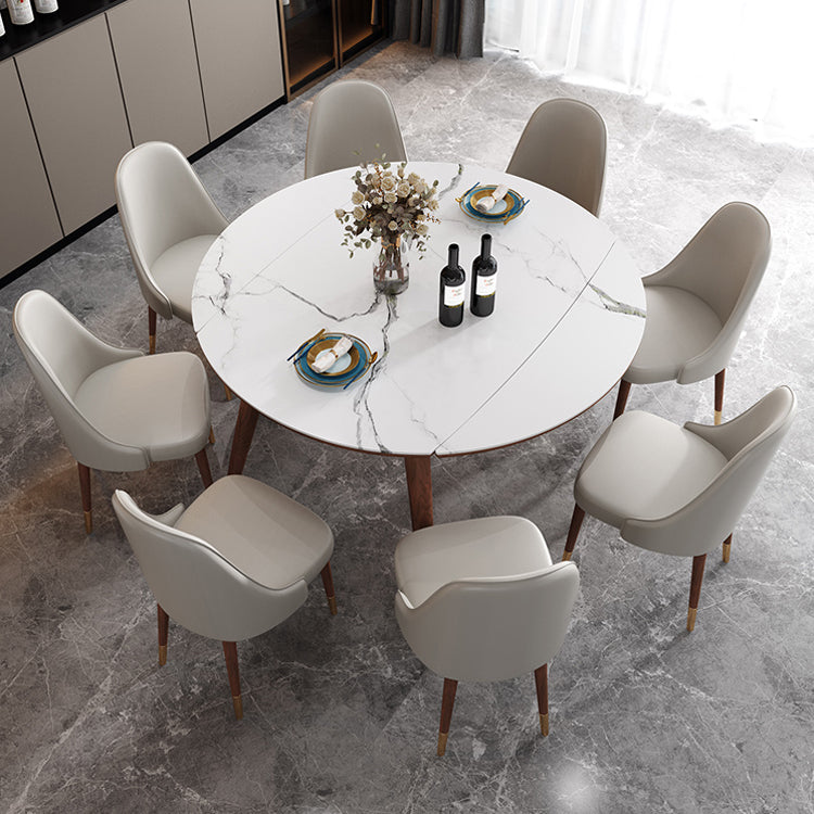 Mesa de comedor redonda de estilo moderno Mesa de comedor de hojas de piedra sinterizada blanca para uso doméstico