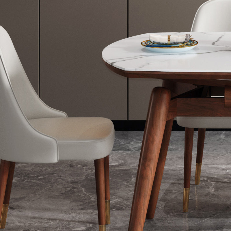 Mesa de comedor redonda de estilo moderno Mesa de comedor de hojas de piedra sinterizada blanca para uso doméstico