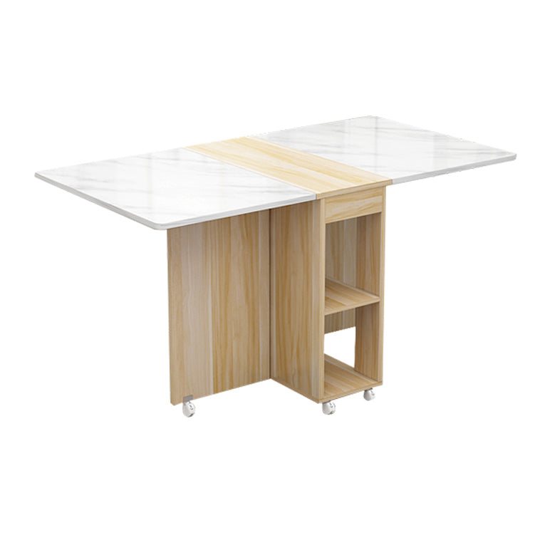 Mesa de rectángulo de madera artificial plegable con base de caballete de almacenamiento