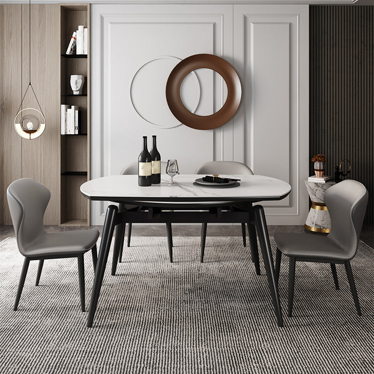 Simplicity ronde eettafel Witte gesinterde stenen tafel met 4 essen massief houten poten
