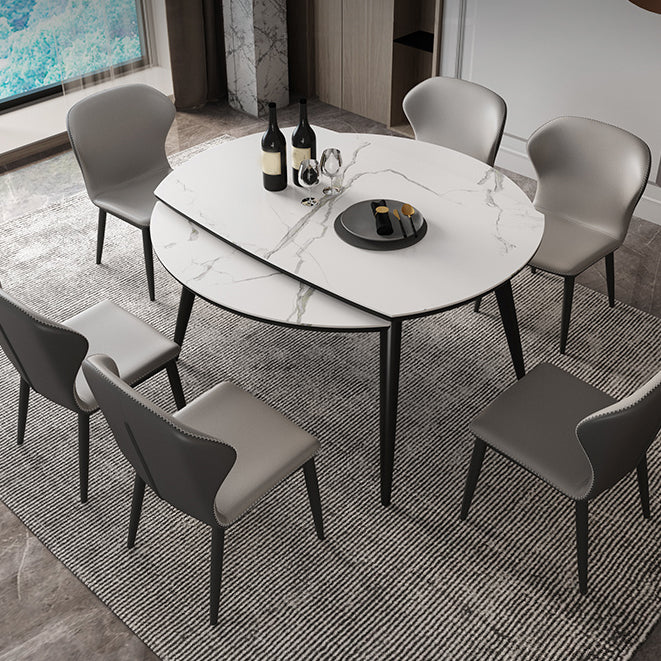 Simplicity ronde eettafel Witte gesinterde stenen tafel met 4 essen massief houten poten