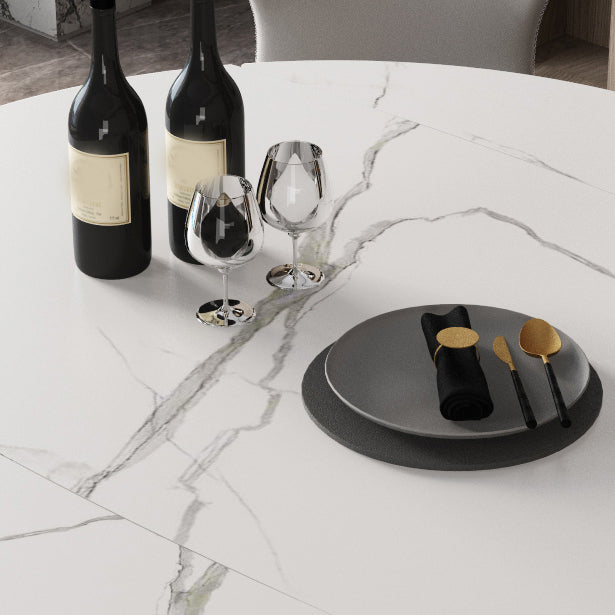 Simplicity ronde eettafel Witte gesinterde stenen tafel met 4 essen massief houten poten