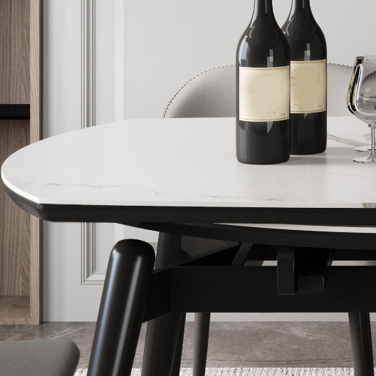 Simplicity ronde eettafel Witte gesinterde stenen tafel met 4 essen massief houten poten