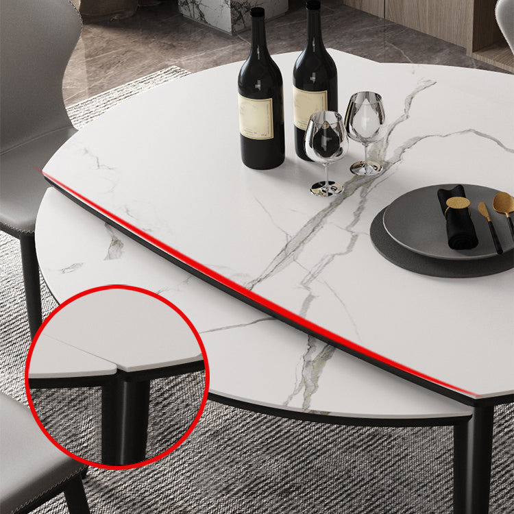 Simplicity ronde eettafel Witte gesinterde stenen tafel met 4 essen massief houten poten