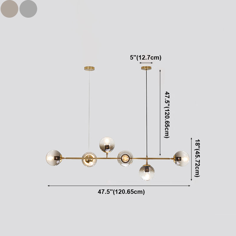 Modern Style Metal Island Pendant Globe Glass Shade Island Light for Restaurant