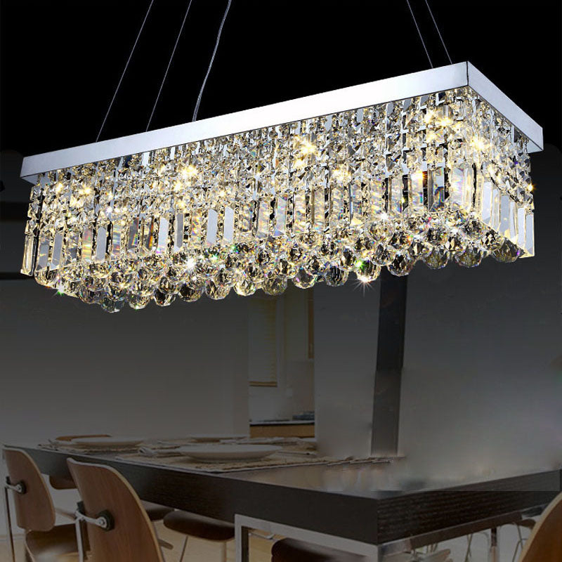 Modern Dining Chandelier Pendant Rectangle Crystal Hanging Lamp for Kitchen Dining Room