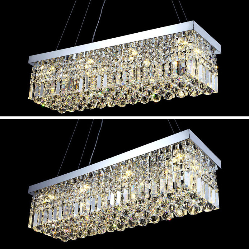 Modern Dining Chandelier Pendant Rectangle Crystal Hanging Lamp for Kitchen Dining Room