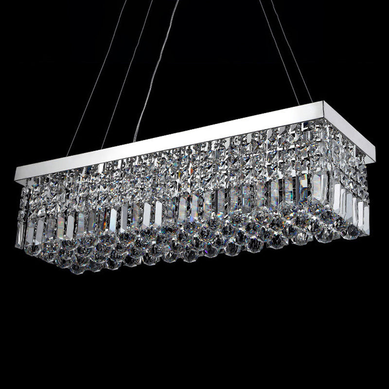 Modern Dining Chandelier Pendant Rectangle Crystal Hanging Lamp for Kitchen Dining Room