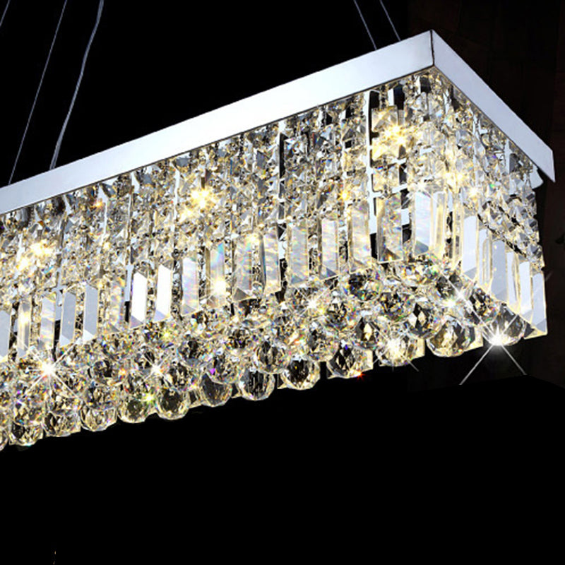Modern Dining Chandelier Pendant Rectangle Crystal Hanging Lamp for Kitchen Dining Room
