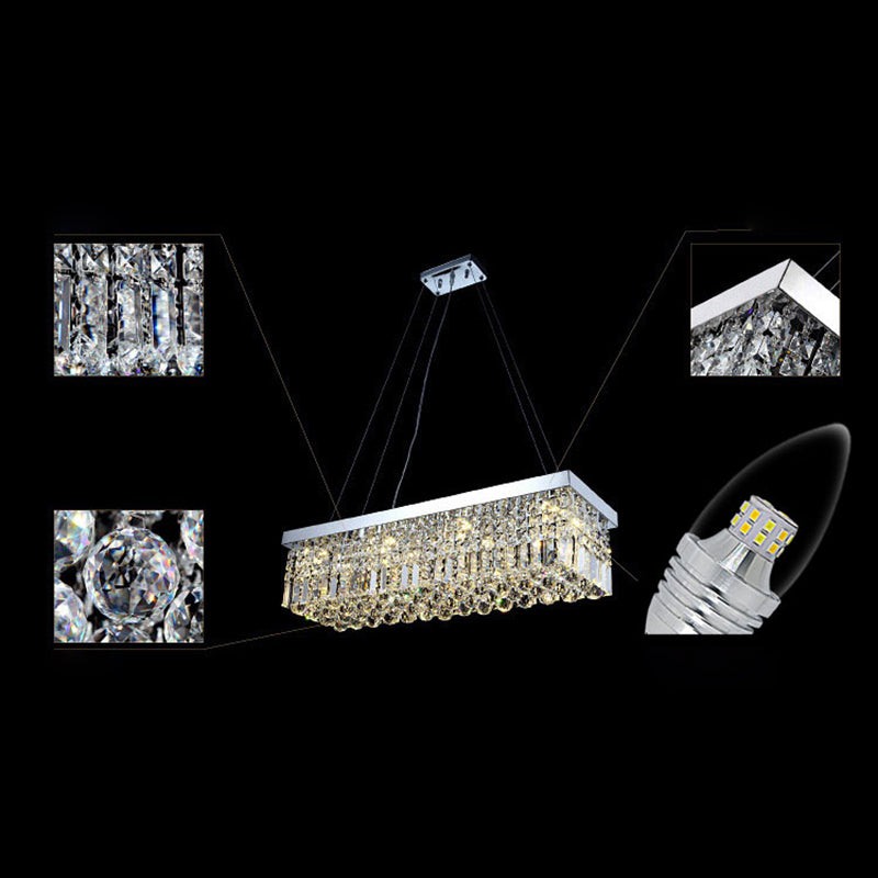 Modern Dining Chandelier Pendant Rectangle Crystal Hanging Lamp for Kitchen Dining Room
