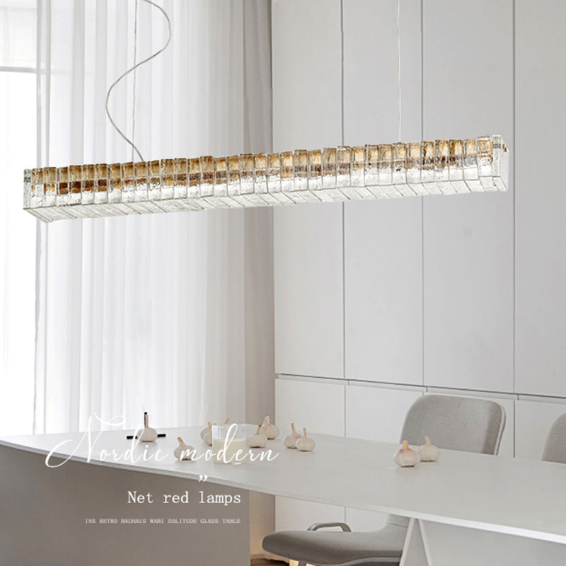 Modern Dining Chandelier Pendant Kitchen Dining Room Long Strip Crystal Hanging Lamp