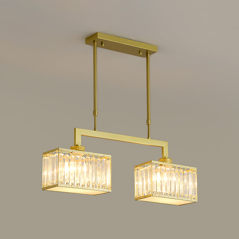 Modern Simple Island Pendant Rectangle Shade Crystal Island Lights for Restaurant