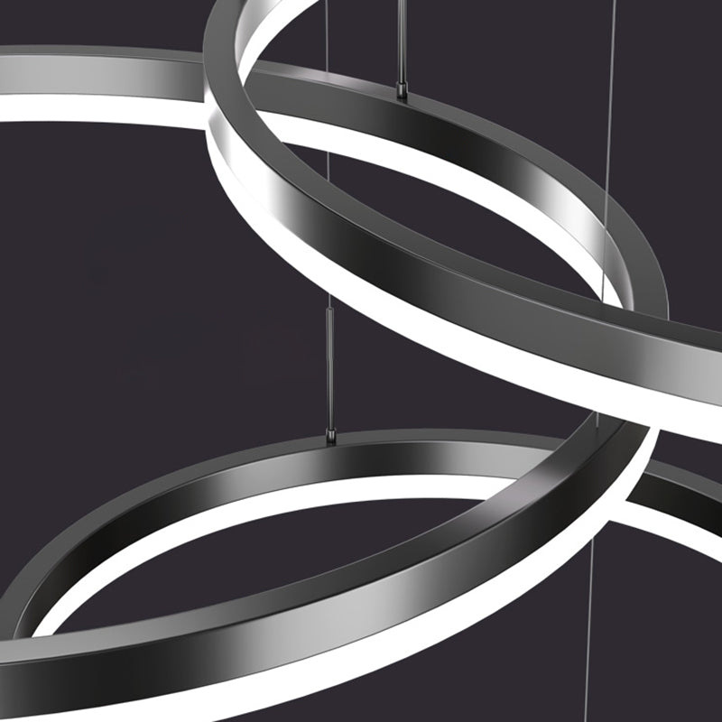 Metal Circle Pendant Chandelier Minimalist Black LED Pendant Light for Living Room