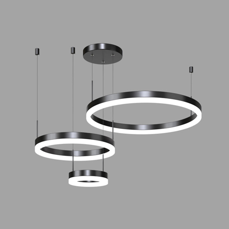 Metal Circle Pendant Chandelier Minimalist Black LED Pendant Light for Living Room
