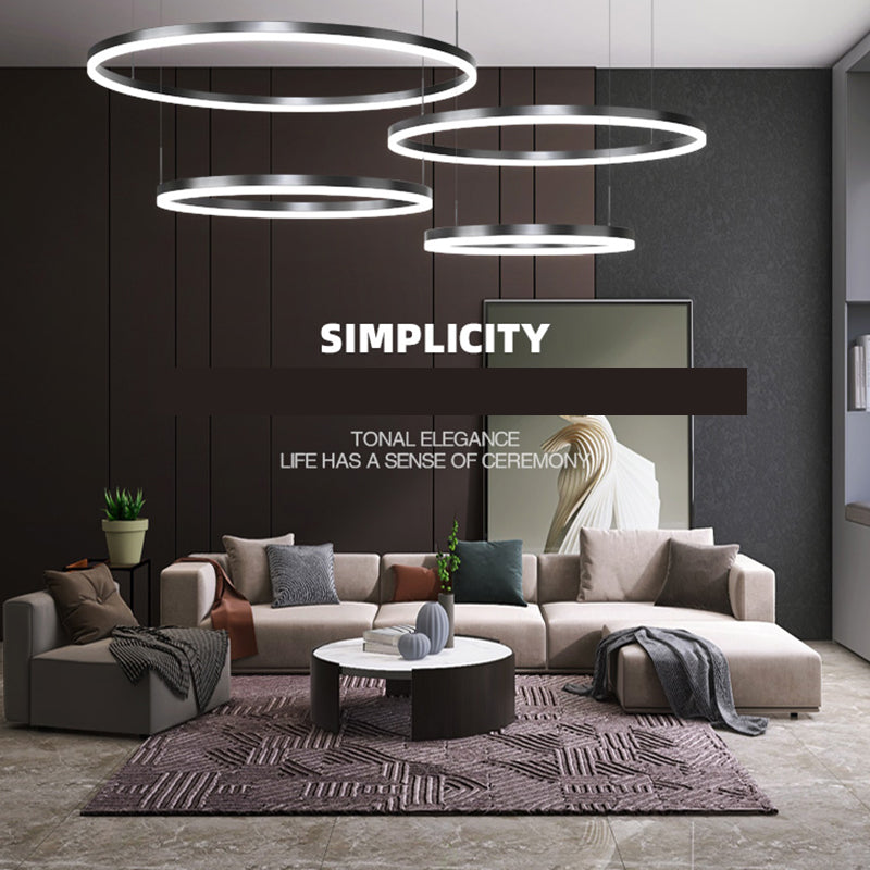 Metal Circle Pendant Chandelier Minimalist Black LED Pendant Light for Living Room