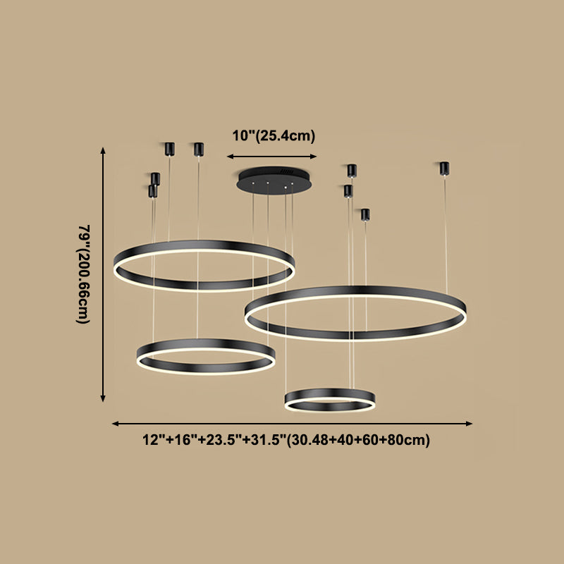 Metal Circle Pendant Chandelier Minimalist Black LED Pendant Light for Living Room