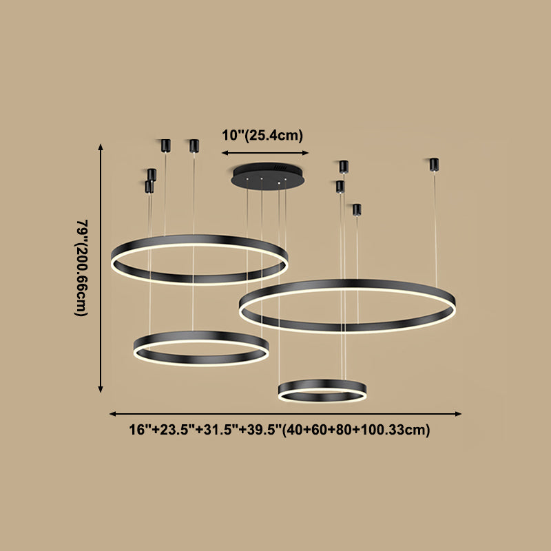 Metal Circle Pendant Chandelier Minimalist Black LED Pendant Light for Living Room