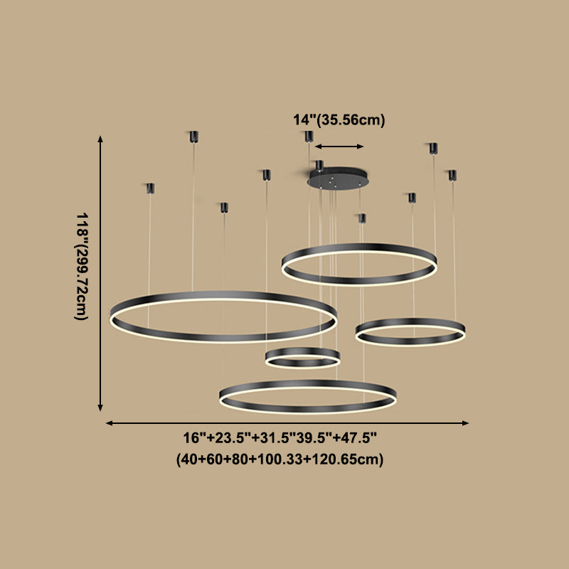 Metal Circle Pendant Chandelier Minimalist Black LED Pendant Light for Living Room
