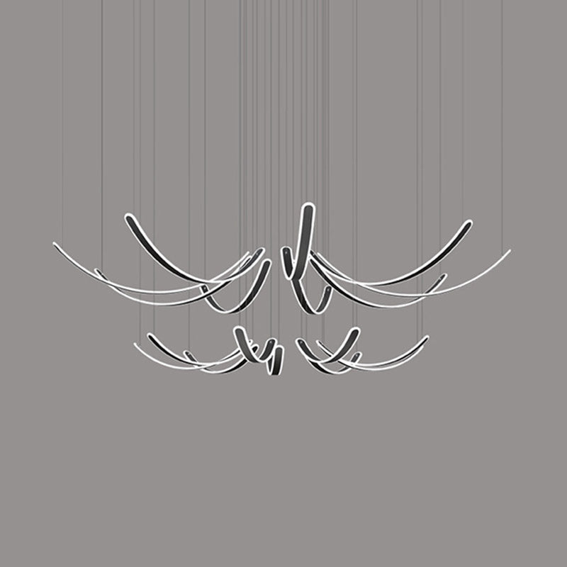 Curved LED Chandelier Minimalist Metal Living Room Villa Hanging Light in Black