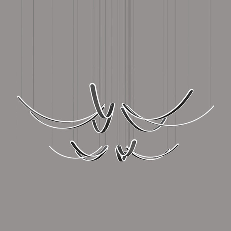 Curved LED Chandelier Minimalist Metal Living Room Villa Hanging Light in Black