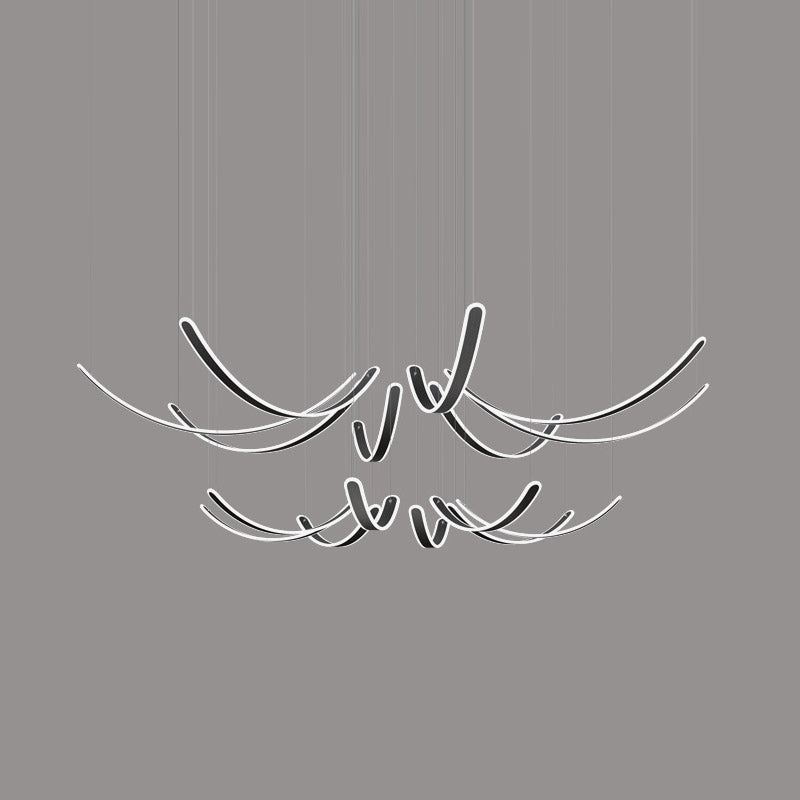 Curved LED Chandelier Minimalist Metal Living Room Villa Hanging Light in Black