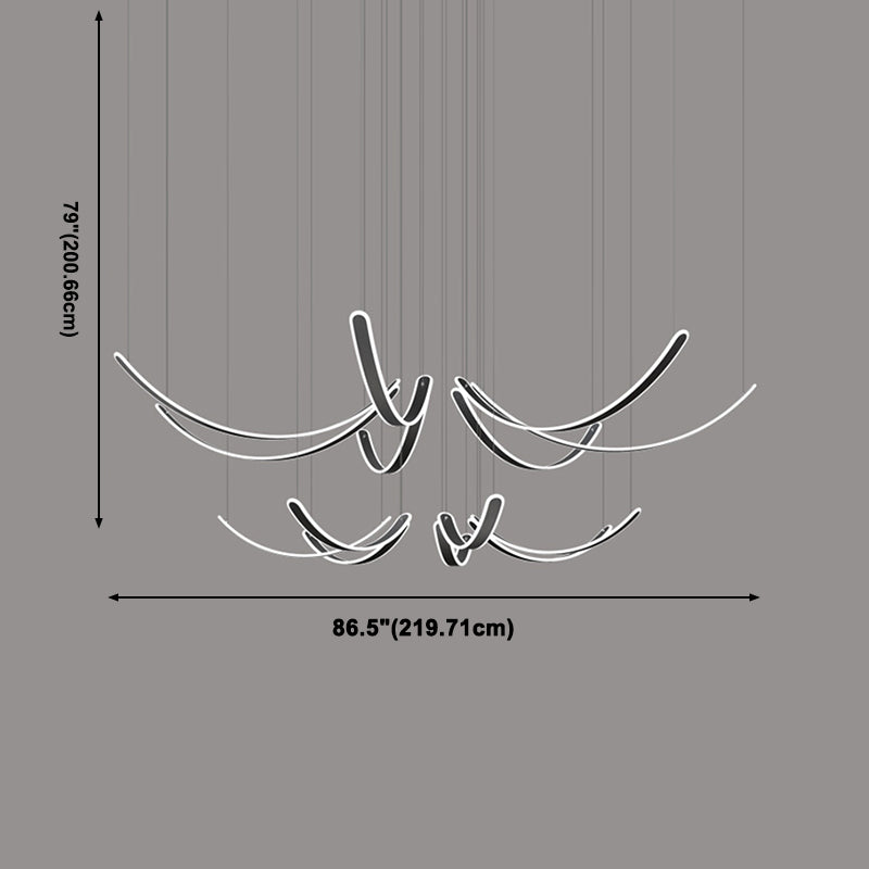 Curved LED Chandelier Minimalist Metal Living Room Villa Hanging Light in Black